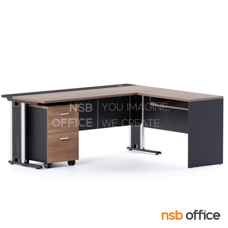 A28A011:โต๊ะผู้บริหารตัวแอล รุ่น Morello (โมเรลโล) ขนาด 180W1*160W2 cm. ขาเหล็ก พร้อมตู้ลิ้นชักล้อเลื่อน