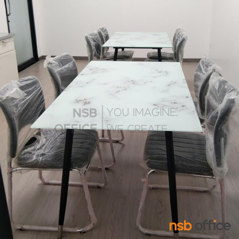 โต๊ะรับประทานอาหารหน้ากระจกลายหินอ่อน รุ่น Anya (อันย่า) ขนาด 140W*75D cm. ขาเหล็ก