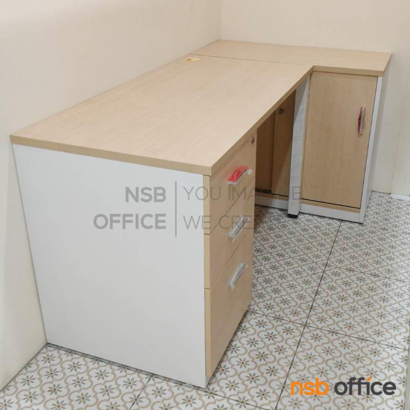 โต๊ะทำงาน 3 ลิ้นชัก  รุ่น Bayside ll (เบย์ไซด์ 2)  บังตาไม้ ขาเหล็ก