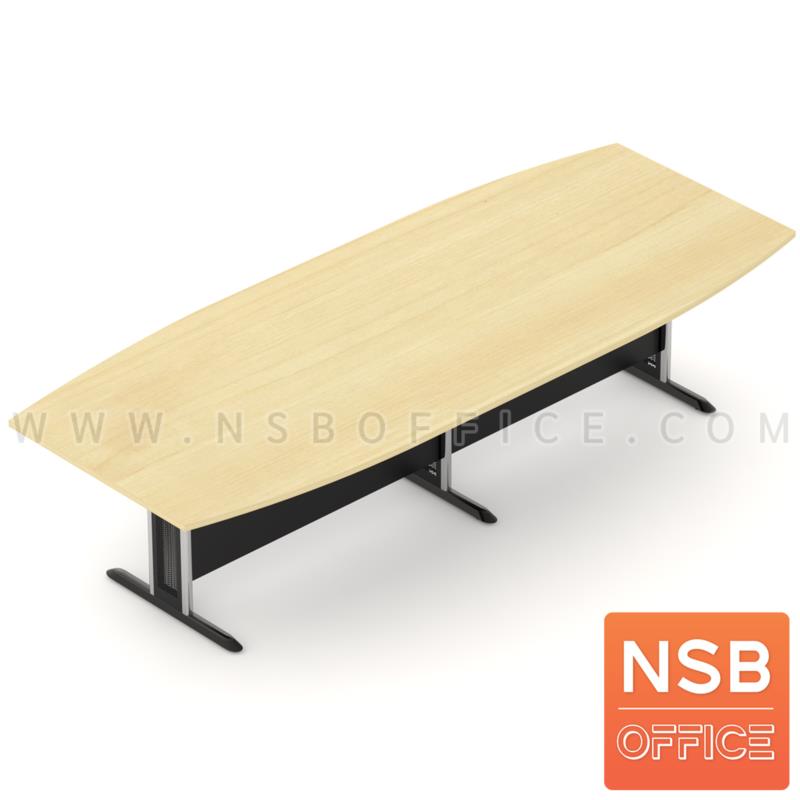 A05A080:โต๊ะประชุมกลางต่อทรงเรือ รุ่น Ilexa (ไอเล็กซ่า) 300W, 360W, 400W, 480W cm. พร้อมบังโป๊ไม้ ขาเหล็กตัวที 