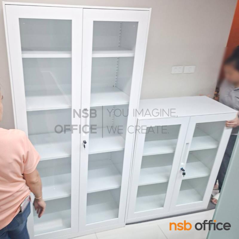 ตู้เอกสารเหล็ก 2 บานเปิดกระจก รุ่น Whitestone  ขนาด 90W*185H cm. กุญแจล็อก