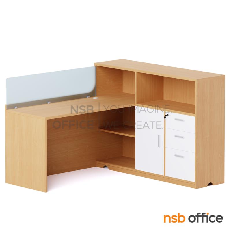 A56A001:โต๊ะทำงานตัวแอล รุ่น Winston (วินสตัน) ขนาด 160W1*150W2 cm.  พร้อมมินิสกรีนและตู้ข้าง