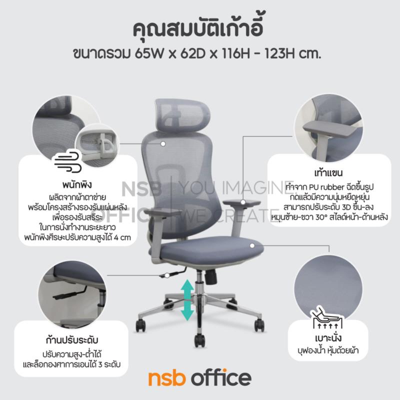 เก้าอี้สำนักงานหลังเน็ต รุ่น Letheron (เลเธอรอน)  โช๊คแก๊ส มีก้อนโยก ขาเหล็กชุบโครเมียม