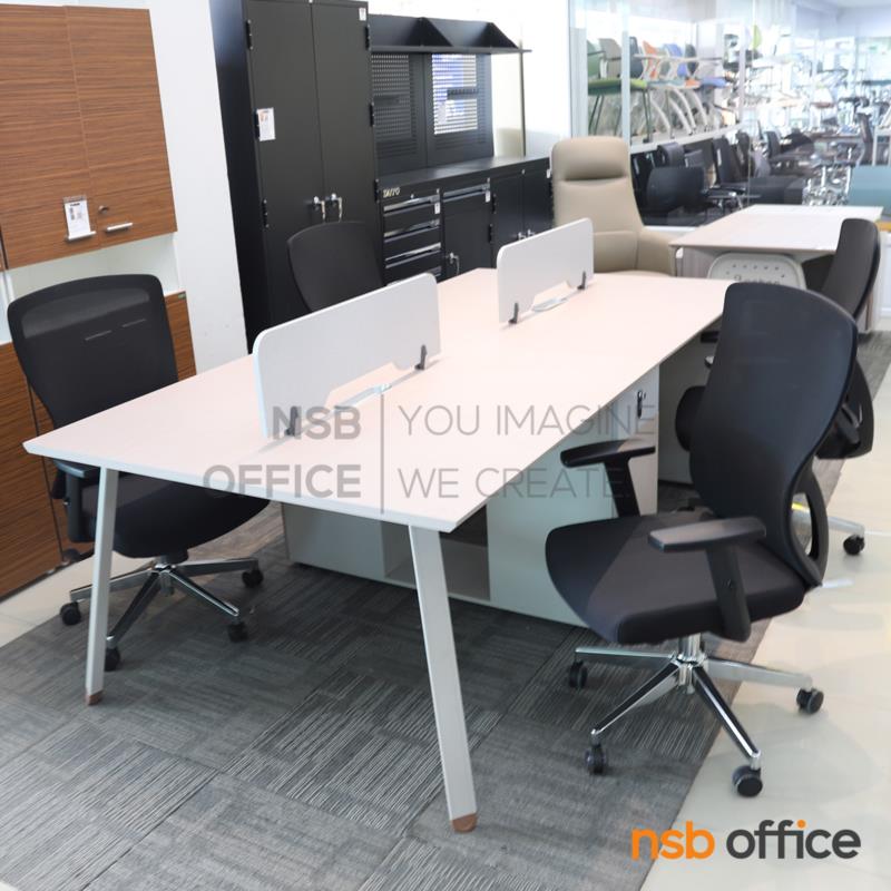 A27A104:โต๊ะทำงานกลุ่ม 4 ที่นั่ง เสริมมินิสกรีนและตู้เก็บของ รุ่น Augusta (ออกัสตา)  พร้อมเก้าอี้สำนักงานหลังเน็ต