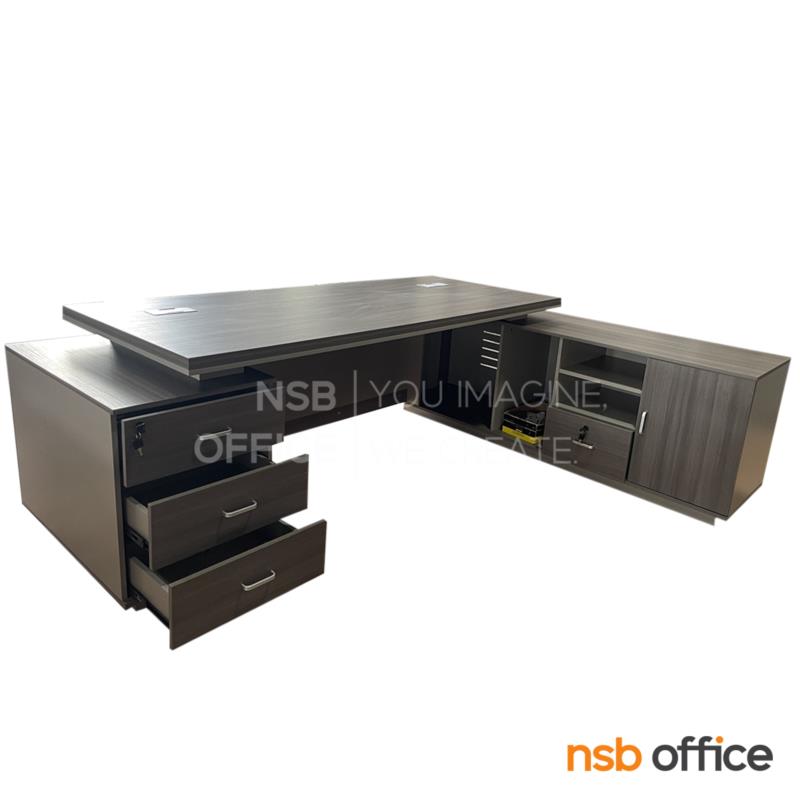โต๊ะผู้บริหารตัวแอล 3 ลิ้นชัก รุ่น Ferious (ฟีเรียส) ขนาด 240W cm. พร้อมตู้ข้าง