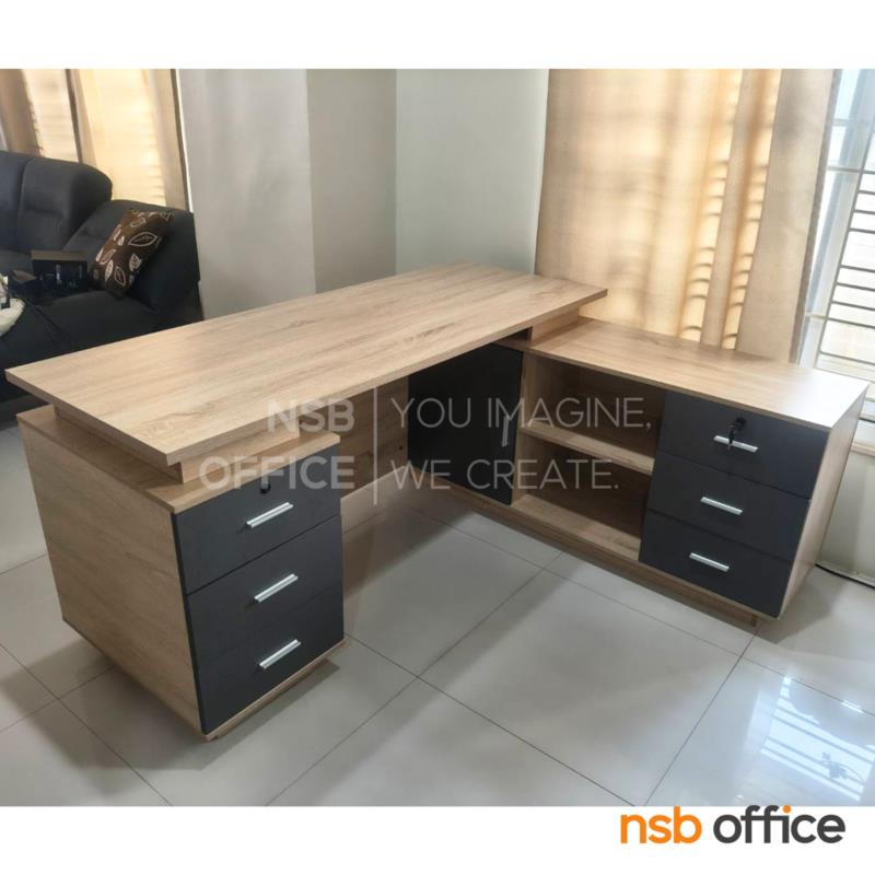 โต๊ะผู้บริหารตัวแอล 3 ลิ้นชัก รุ่น Karish (คาริช) ขนาด 160W cm. พร้อมตู้ข้าง