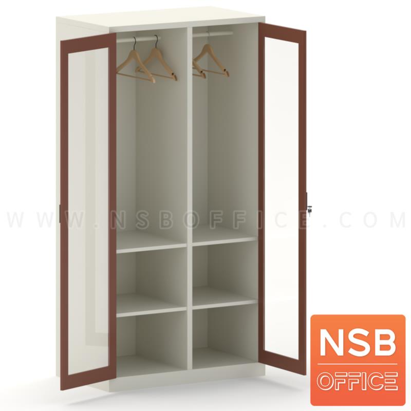 E03A075:ตู้เสื้อผ้า 2 บานเปิดกระจก มือจับฝัง รุ่น Hiller ll (ฮิลเลอร์ 2) ขนาด 3, 4 ฟุต มีแผ่นกั้นกลาง (1 ประตูมี 1 ราว 2 แผ่นชั้น)