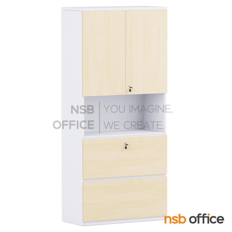 C03A064:ตู้เอกสาร 5 ชั้น บนบานเพ่ ล่าง 2 ลิ้นชักบานเพ่ใส่แฟ้มแขวน กลางโล่ง รุ่น EP-3034 สูง 200 cm. เมลามีน 