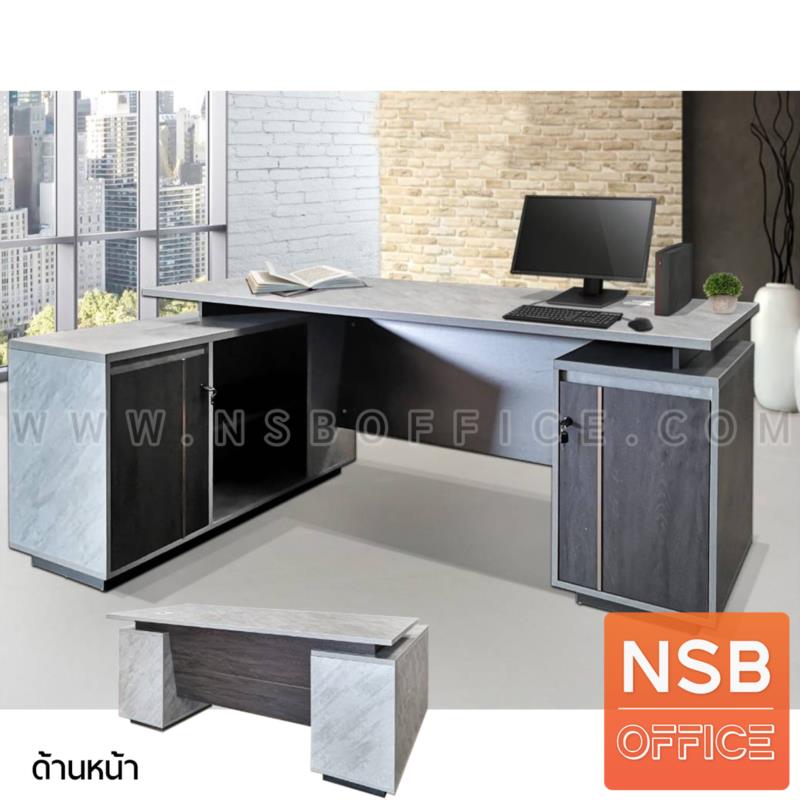 A30A040:โต๊ะผู้บริหารตัวแอล รุ่น Vicky (วิกกี้) ขนาด 180 cm. 2 ลิ้นชัก ตู้ข้างบานเปิดแบบ Soft Close