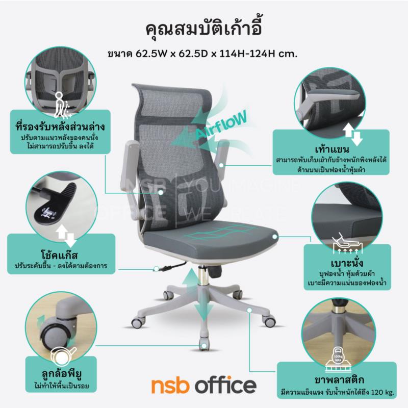 เก้าอี้ผู้บริหารหลังเน็ต รุ่น Verbena (เวอร์บีน่า)  โช๊คแก๊ส ก้อนโยก ขาพลาสติก