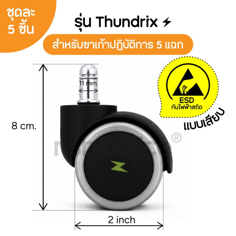 B27A118:ลูกล้อพลาสติกพียู (ESD) รุ่น Thundrix (ธันดริกซ์) ขนาด 50 มม. 2 นิ้ว แบบเสียบ ชุดละ 5 ลูก