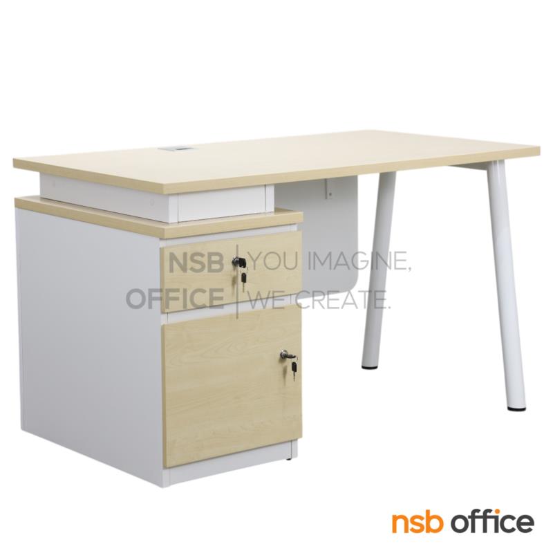 A10A189:โต๊ะทำงาน 2 ลิ้นชัก รุ่น Jamelia (จามีเลีย) ขนาด 120W cm. บังตาไม้ ขาเหล็ก