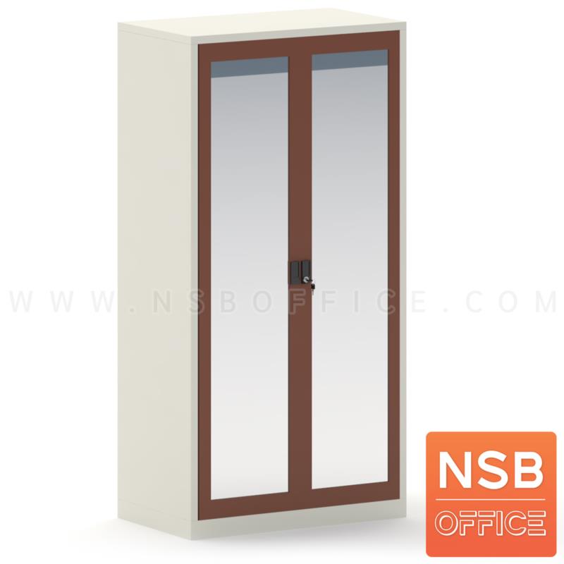 ตู้เสื้อผ้า 2 บานเปิดกระจก มือจับฝัง รุ่น Hiller ll (ฮิลเลอร์ 2) ขนาด 3, 4 ฟุต มีแผ่นกั้นกลาง (1 ประตูมี 1 ราว 2 แผ่นชั้น)