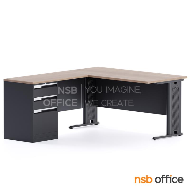 โต๊ะผู้บริหารตัวแอล 3 ลิ้นชักเหล็ก รุ่น Fernando (เฟอร์นันโด) ขนาด 150W cm. ระบบรางลูกปืน 