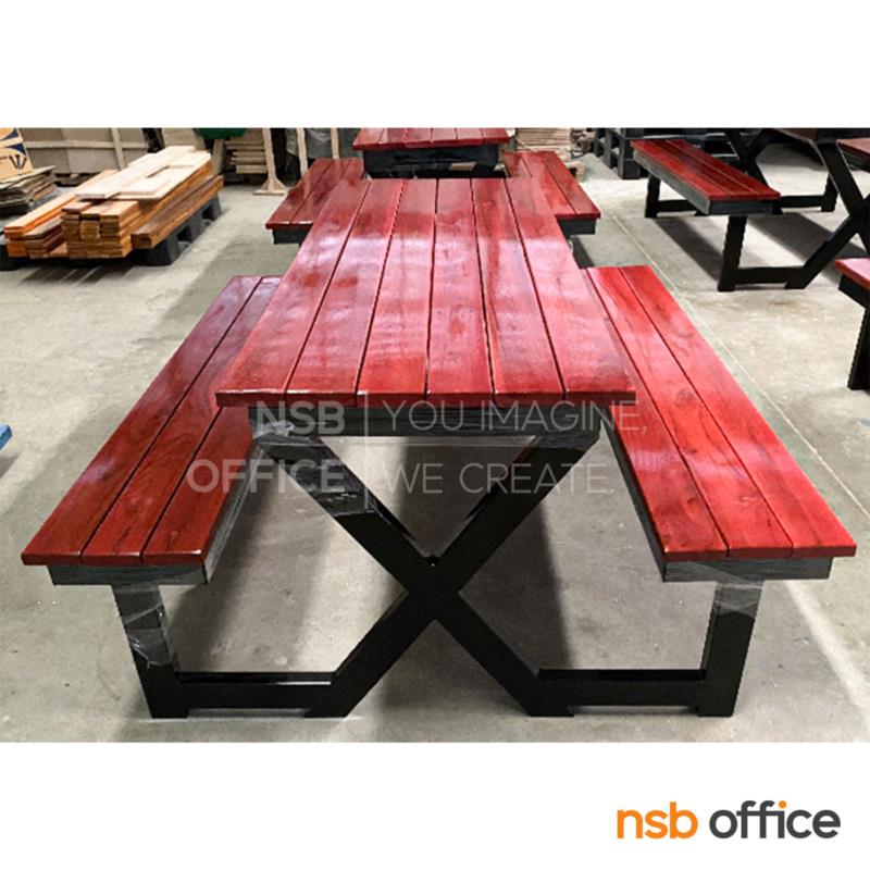 โต๊ะโรงอาหารหน้าไม้ยางพารา ขนาด 150W cm.  (สีไม้ธรรมชาติ) ขาเหล็ก X