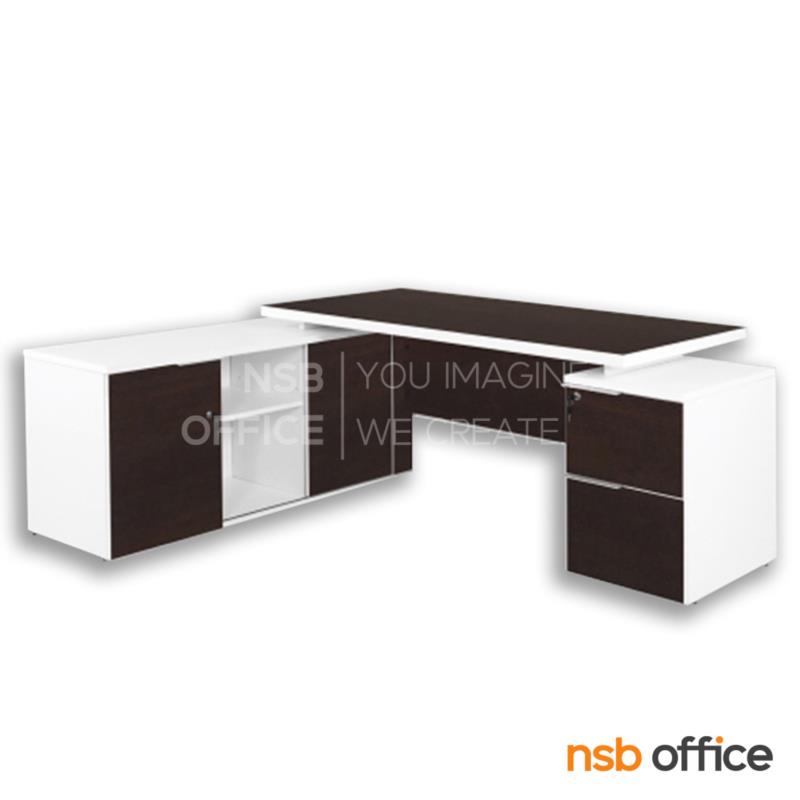 A13A026:โต๊ะผู้บริหารตัวแอล  รุ่น MN-E200 ขนาด 200W cm. พร้อมตู้ข้าง 2 ลิ้นชัก 