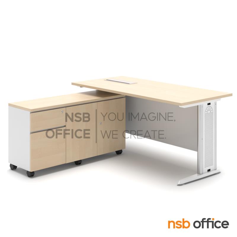 A28A006:โต๊ะทำงานผู้บริหาร รุ่น Draxen (แดร็กเซน) ขนาด 150W ,160W และ 180W cm.  ขาเหล็ก พร้อมตู้ข้างล้อเลื่อน