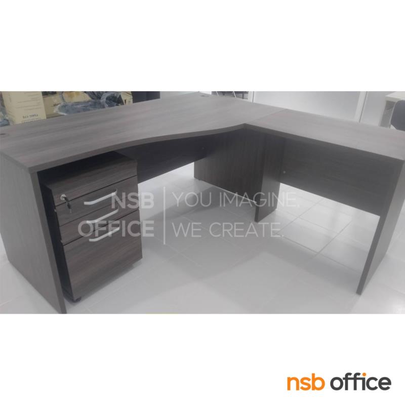 โต๊ะผู้บริหารตัวแอลหน้าโค้งเว้า รุ่น Vincen (วินเซน) ขนาด 160W1*160W2 cm. พร้อมตู้ลิ้นชักแฟ้มแขวน 