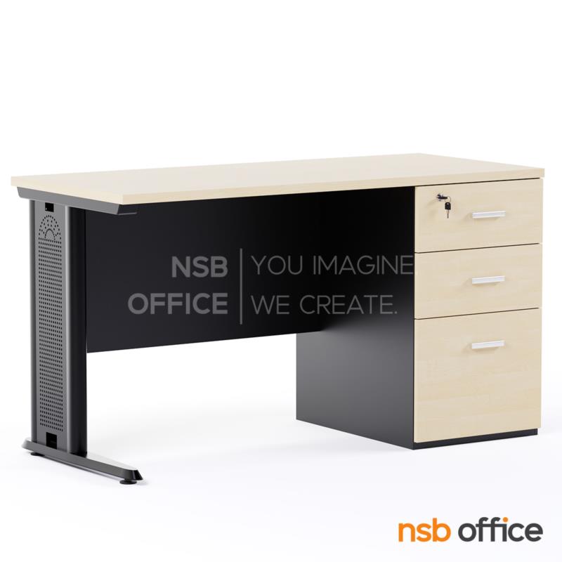 A18A036:โต๊ะทำงาน 3 ลิ้นชักข้างขาทึบ รุ่น Eterna (อีเทอร์นา)  ขาเหล็กตัวแอล