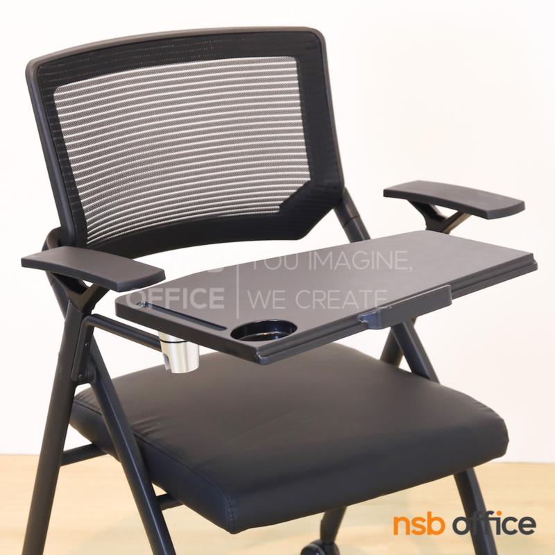 เก้าอี้เลคเชอร์หลังเน็ตล้อเลื่อน รุ่น Gentle (เจนเทิล)  เบาะหนัง PU สีดำ มีพลาสติกครอบล่าง