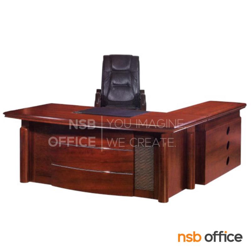 A06A023:โต๊ะผู้บริหารตัวแอล  รุ่น Switzerland (สวิตเซอร์แลนด์) ขนาด 220W cm. พร้อมตู้ลิ้นชักและตู้ข้าง