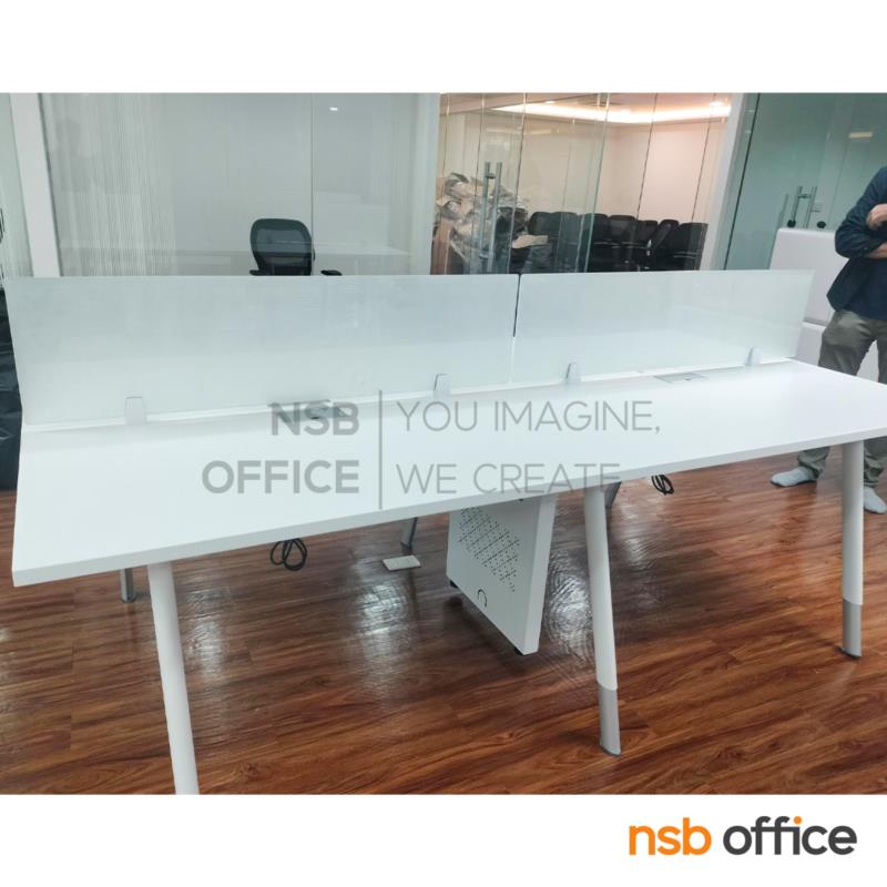 ชุดโต๊ะทำงาน 4 ที่นั่ง  รุ่น Brenton ll (เบรนตัน 2) ขนาด 240W*120D cm.  มินิสกรีนด้านหน้า ขาเหล็กกล่อง