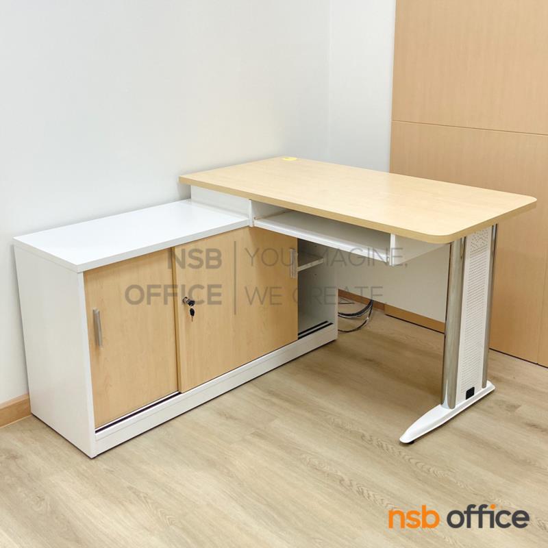 โต๊ะแพทย์ในห้องตรวจ รุ่น Yoshinori (โยชิโนริ) ขนาด 120W, 150W cm พร้อมรางคีย์บอร์ดและตู้เก็บของบานเลื่อน ขาเหล็ก