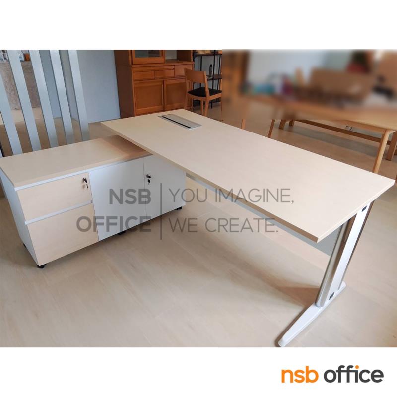 โต๊ะทำงานผู้บริหาร รุ่น Draxen (แดร็กเซน) ขนาด 150W ,160W และ 180W cm.  ขาเหล็ก พร้อมตู้ข้างล้อเลื่อน