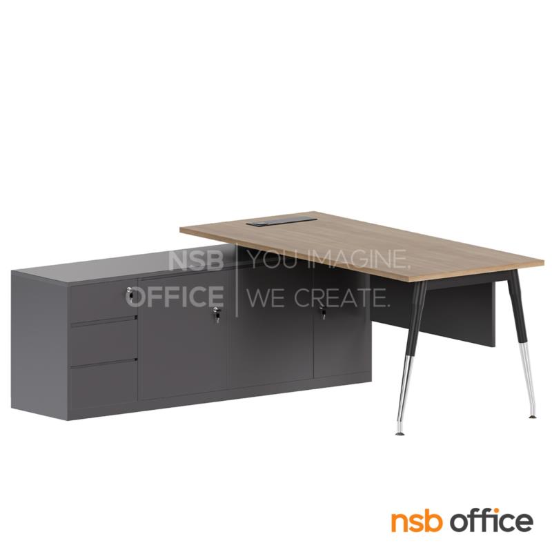 A28A010:โต๊ะผู้บริหารตัวแอล รุ่น Cordura (คอร์ดูร่า) ขนาด 180W cm.  บังตาไม้ ขาเหล็ก