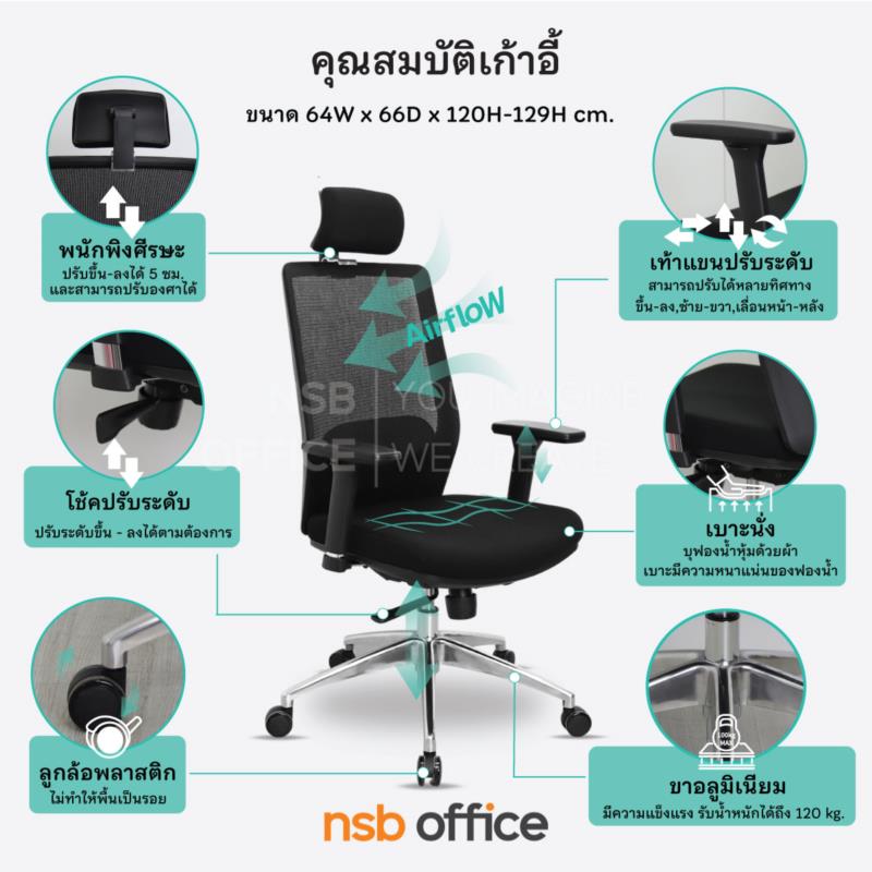เก้าอี้ผู้บริหารหลังเน็ต รุ่น Sydney (ซิดนี่ย์)   โช้คแก๊ส มีก้อนโยก ขาอลูมิเนียม