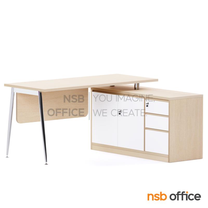 A16A140:โต๊ะทำงานตัวแอล รุ่น Abigail (อาบิเกล) ขนาด 150W1*130W2 cm. บังตาไม้ พร้อมตู้ข้าง ขาเหล็ก