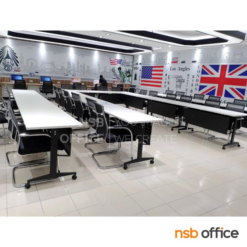 โต๊ะประชุมพับเก็บได้ล้อเลื่อน (สีดำ) รุ่น Weaving II  พร้อมบังตาเหล็ก ล้อล็อกได้