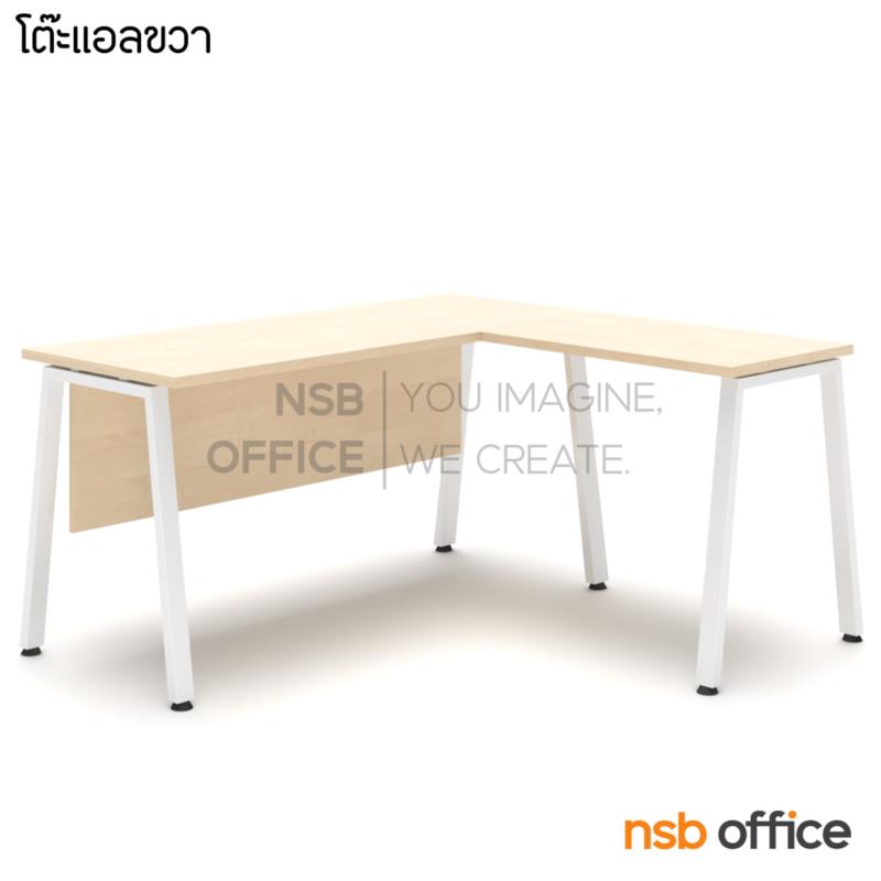 โต๊ะทำงานตัวแอล รุ่น Helsingki (เฮลซิงกิ) ขนาด 150W1*140W2 cm. พร้อมบังตาไม้ ขาเหล็ก
