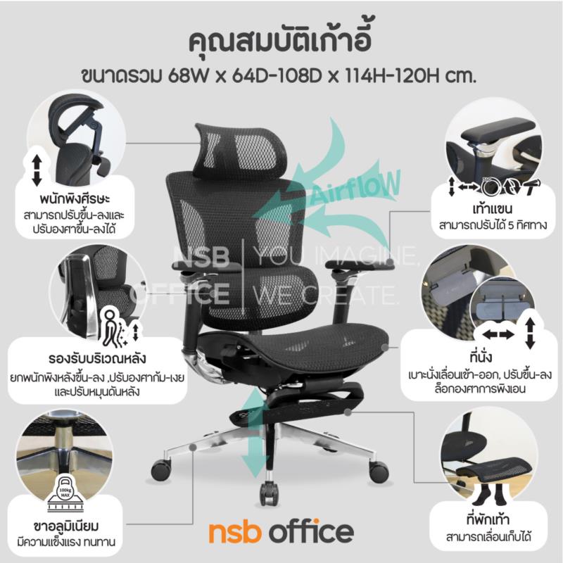 เก้าอี้ผู้บริหารหลังเน็ต รุ่น Rylen (ไรเลน)  โช้คแก๊ส ก้อนโยก ขาอลูมิเนียม