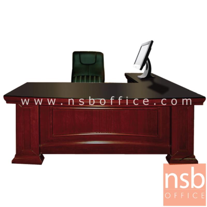 A06A046:โต๊ะผู้บริหารตัวแอลทับกระจก  รุ่น Amour (อะมอ) ขนาด 200W cm. พร้อมตู้ลิ้นชักและตู้ข้าง