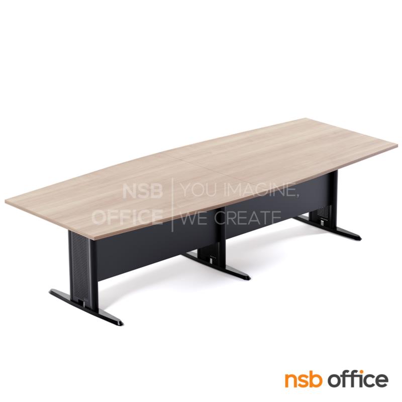 A05A080:โต๊ะประชุมกลางต่อทรงเรือ รุ่น Ilexa (ไอเล็กซ่า) 300W, 360W, 400W, 480W cm. พร้อมบังโป๊ไม้ ขาเหล็กตัวที 