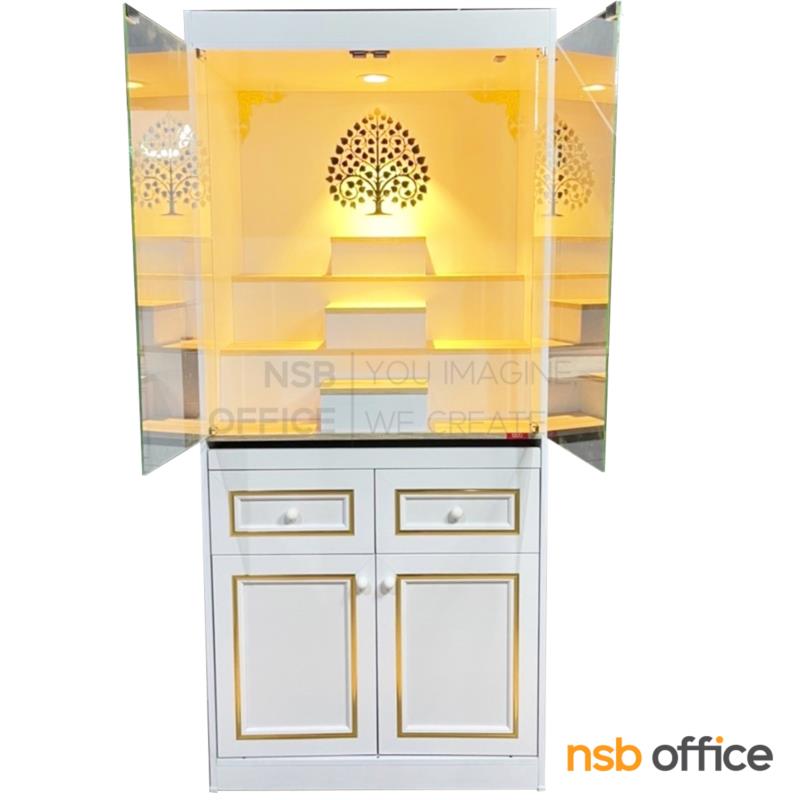 G18A012:โต๊ะหมู่บูชามีบานกระจก มีไฟ  รุ่น ชนกันต์  ขนาด 80W cm. สีโซลิต/ขาว