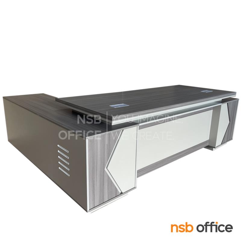 A16A113:โต๊ะผู้บริหารตัวแอล 3 ลิ้นชัก รุ่น Ferious (ฟีเรียส) ขนาด 240W cm. พร้อมตู้ข้าง