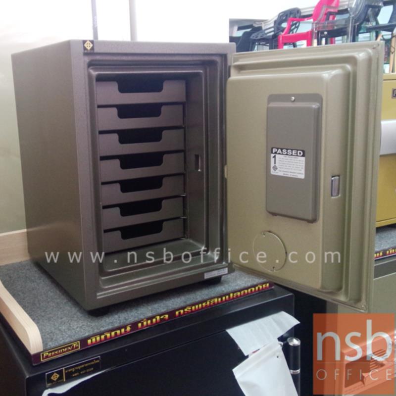 ตู้เซฟนิรภัยชนิดหมุน 50 กก. มีถาด 7 อัน รุ่น PRESIDENT-SS2T มี 1 กุญแจ 1 รหัส (ใช้หมุนหน้าตู้)