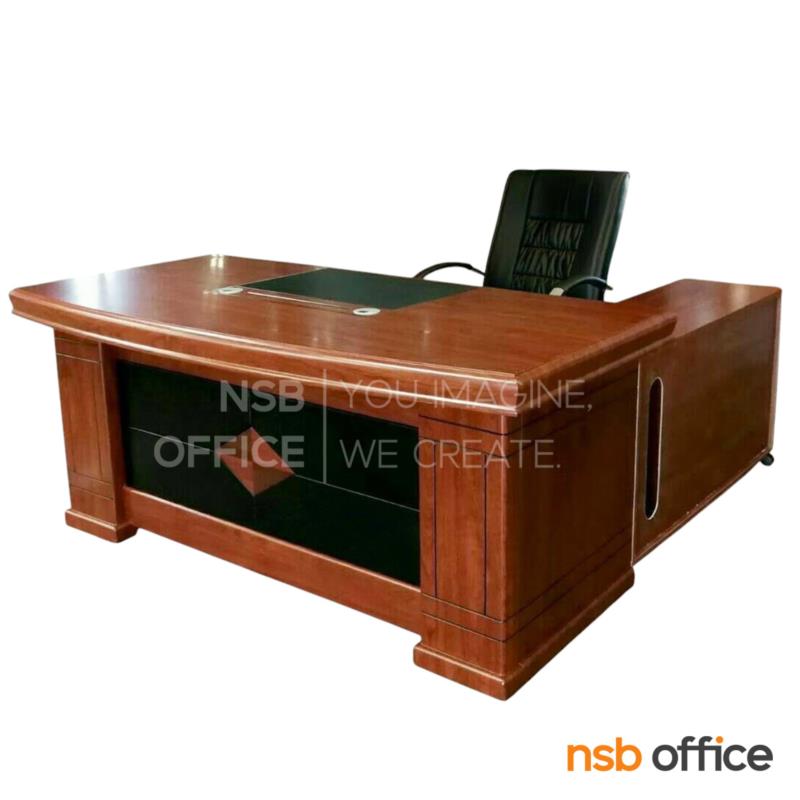 A06A122:โต๊ะผู้บริหารตัวแอล  รุ่น Poison (พอยซัน) ขนาด 180W, 200W cm.  พร้อมตู้ข้างและตู้ลิ้นชัก