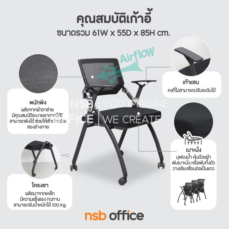 เก้าอี้สัมมนาหลังเน็ต รุ่น Donovan2 (โดโนแวน2)   ขาเหล็กพ่นสีดำ (พนักพิงสามารถพิงเอนได้)