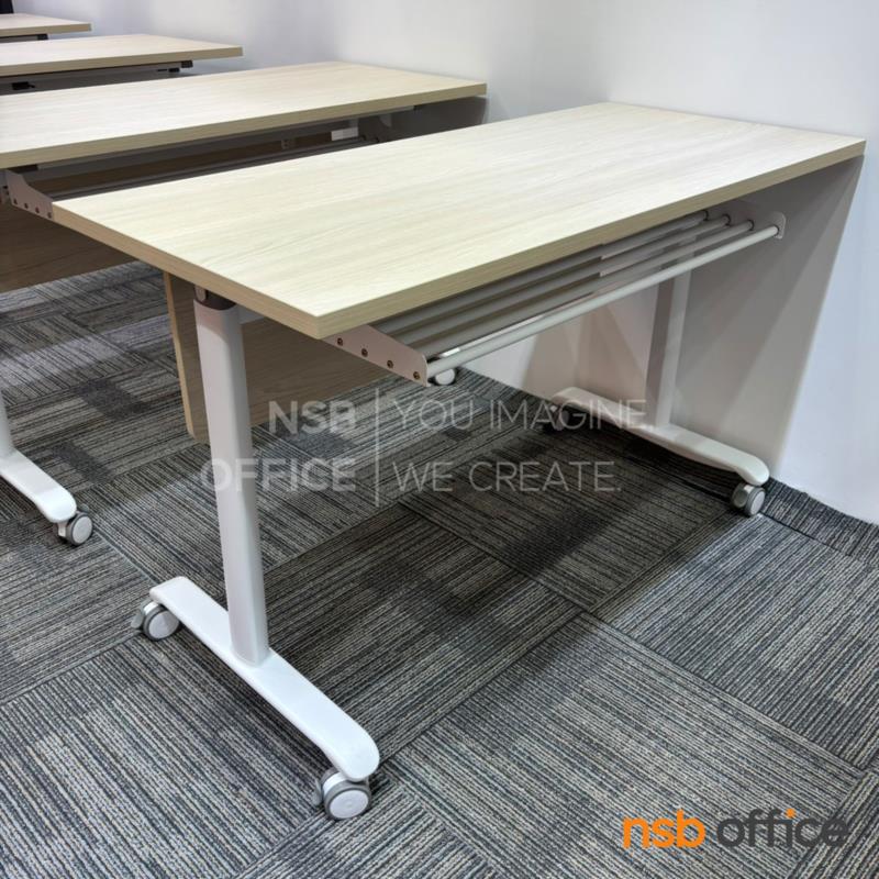 โต๊ะประชุมพับเก็บได้ล้อเลื่อน (สีขาว) รุ่น Welling (เวลลิง)  บังตาไม้ ที่วางของใต้ท็อป ล้อล็อกได้