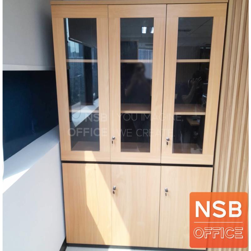 ตู้เอกสาร 5 ชั้น บน 3 บานเปิดกระจกเฟรมไม้ ล่าง 3 บานเปิดทึบ รุ่น Therine (เธอรีน) ขนาด 120W cm. บานเพ่