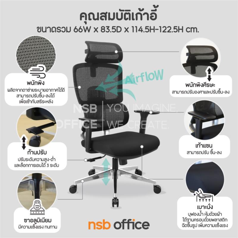 เก้าอี้ผู้บริหารหลังเน็ต รุ่น Fennik (เฟนนิค)  โช้คแก๊ส ก้อนโยก ขาอลูมิเนียม