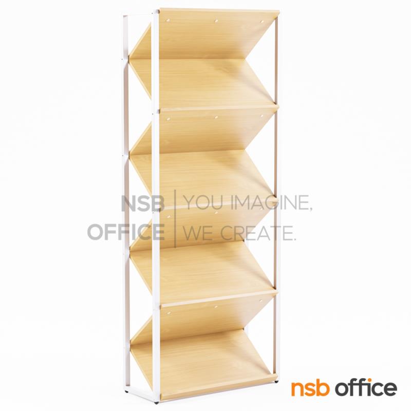 C07A069:ชั้นวางหนังสือไม้แบบโชว์ปก 4+4 ชั้น รุ่น ostrich (ออสทริช)  โครงเหล็กสีขาว