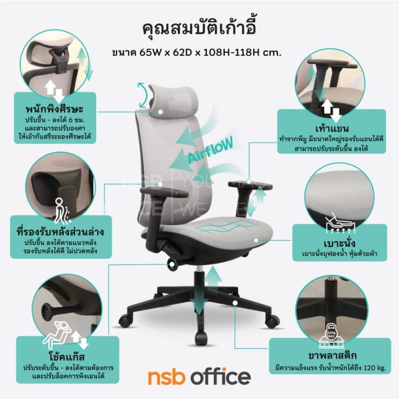 เก้าอี้ผู้บริหารหลังเน็ต  รุ่น Tempbell I (เท็มเบลล์1)  โช้คแก๊ส ขาพลาสติก