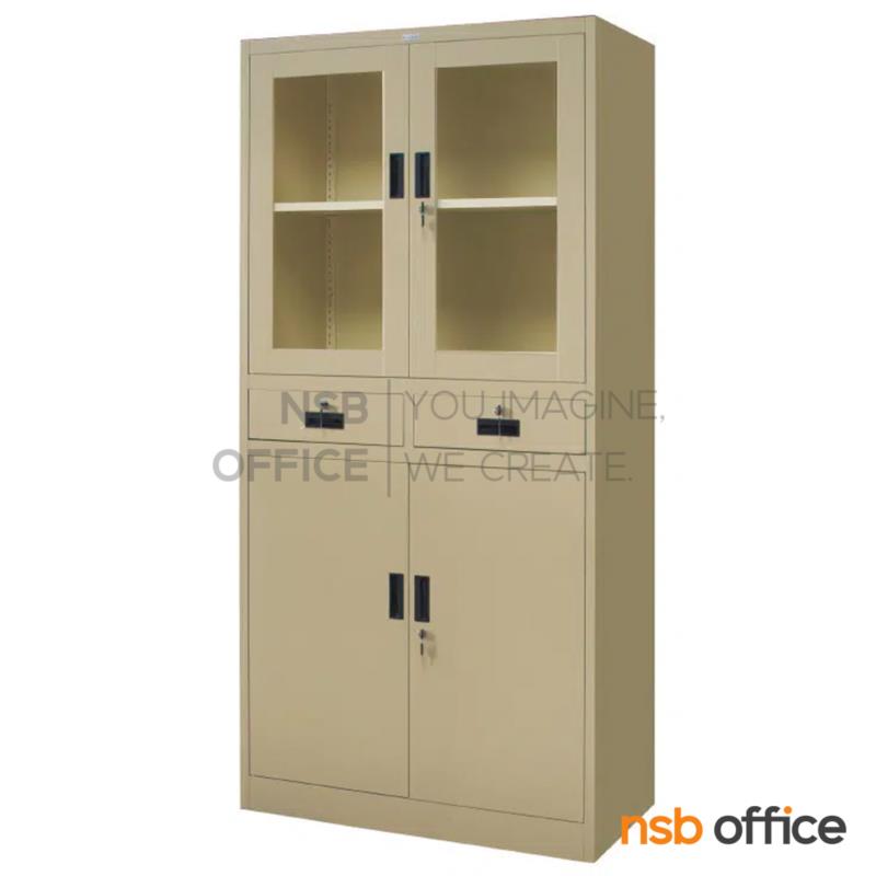 E33A016:ตู้เหล็กบนบานเปิดกระจก-ล่างบานเปิดทึบ กลางลิ้นชัก รุ่น ZINGULAR-ZGDH-1886   