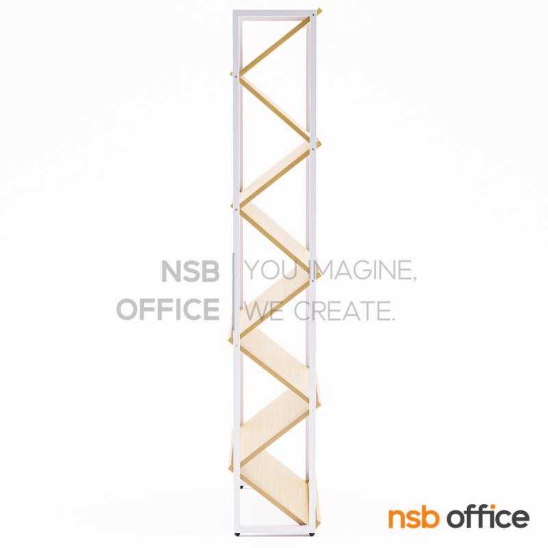 ชั้นวางหนังสือไม้แบบโชว์ปก 4+4 ชั้น รุ่น ostrich (ออสทริช)  โครงเหล็กสีขาว