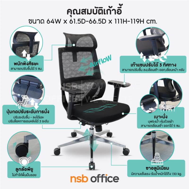 เก้าอี้ผู้บริหารหลังเน็ต รุ่น Justin (จัสติน)  โช้คแก๊ส ก้อนโยก ขาอลูมิเนียม
