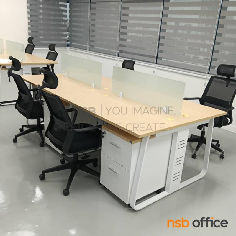 ชุดโต๊ะทำงานกลุ่มขาเหล็ก รุ่น Lenka 2 (เล็งกา 2) ขนาด 240W, 360W cm พร้อมมินิสกรีนและตู้ลิ้นชักไม้ล้อเลื่อน